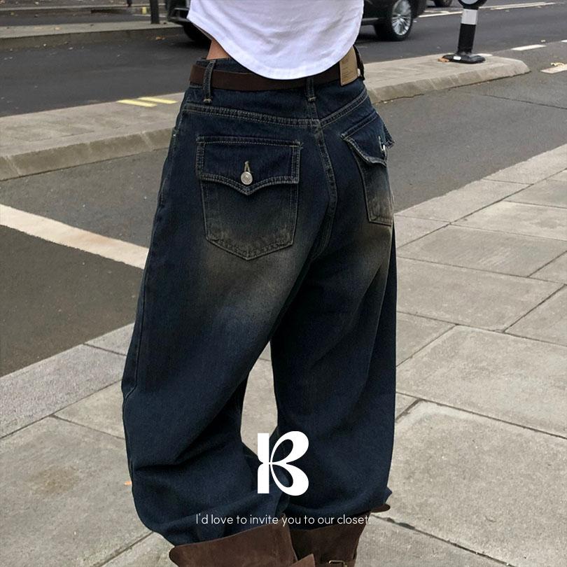 베이델리 [MADE/숏,롱]시어링 워싱 뒷포켓 데님 와이드 팬츠