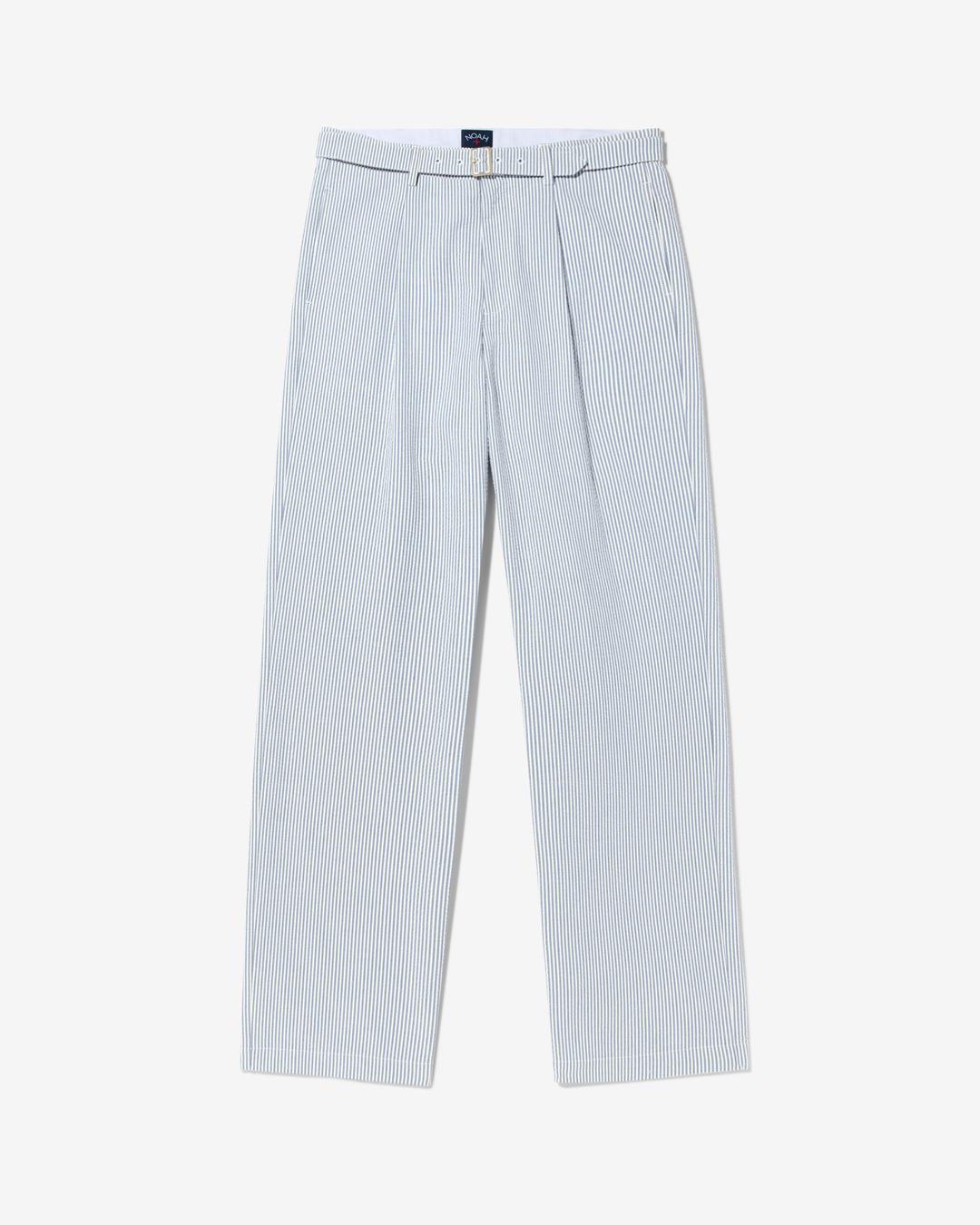 시어서커 벨티드 싱글 플리츠 트라우저 블루 화이트