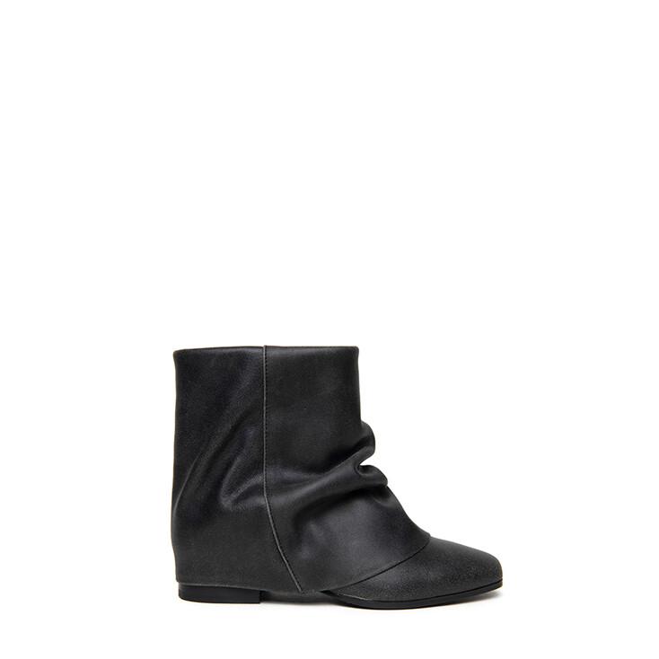 CRACKLE WRINKLE LEATHER SHORT BOOTS BLACK