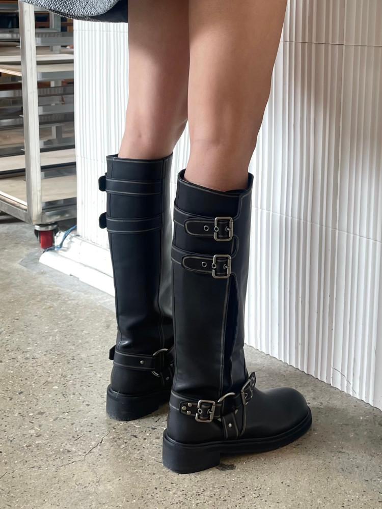 240당일/ 워싱 스티치 링버클 롱부츠 (블랙)