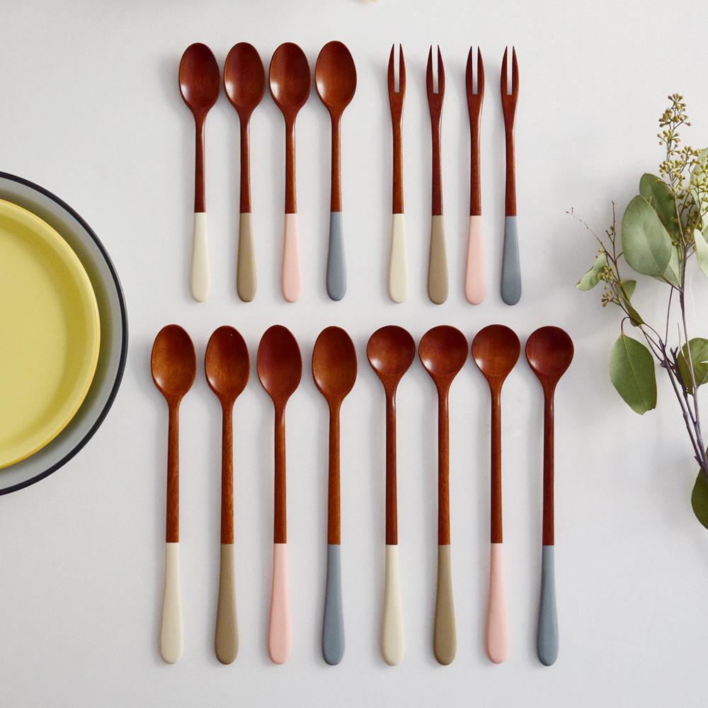 우드 파스텔톤 티스푼 / 티포크 / 머들러 (4 Color / 4 Type)