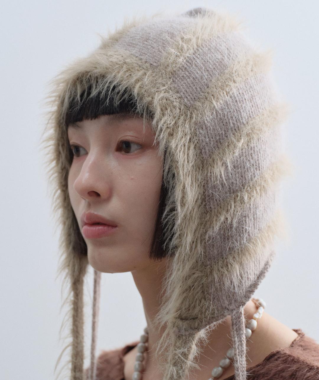 Strap Fur Hat [Beige]