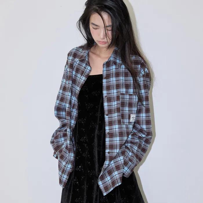 OVERSIZED CHECK SHIRTS SKY BROWN