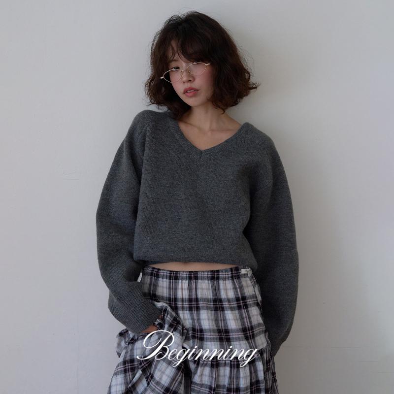 프롬비기닝 [오늘배송][MADE]페이브 레글런 브이넥 니트 (3color)(간절기 니트 출근룩 가을 가을하객룩 오피스룩 브이넥니트 브이넥 여행룩 빈티지)