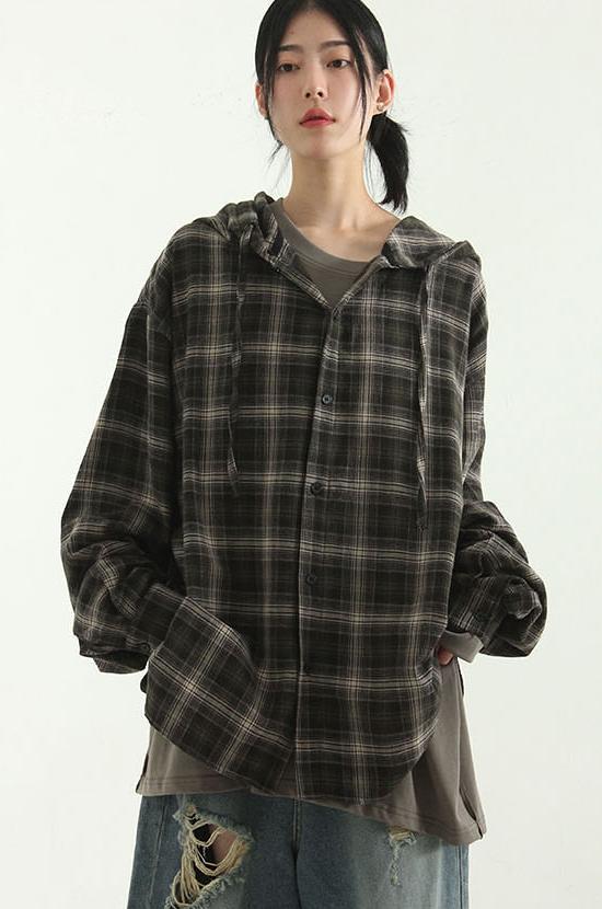 retro check hood shirt (unisex)