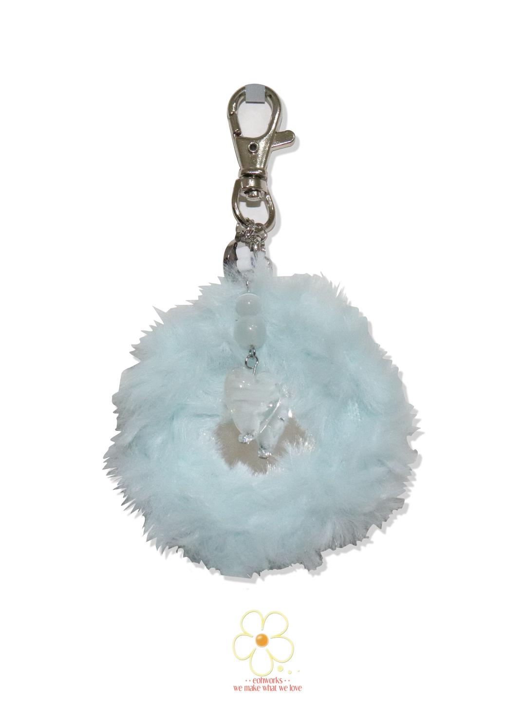 fluffy icy blue miniature mirror keyring