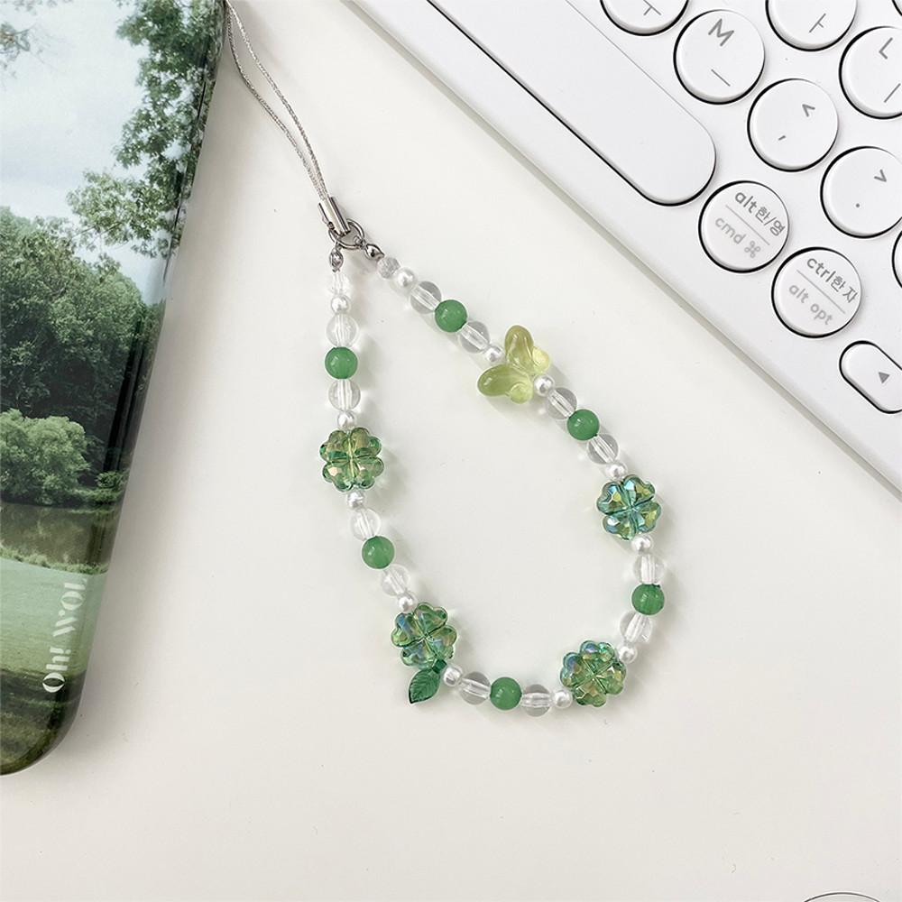 오월의 하늘 • 클로버 나비 비즈 스트랩 키링 핸드폰 줄