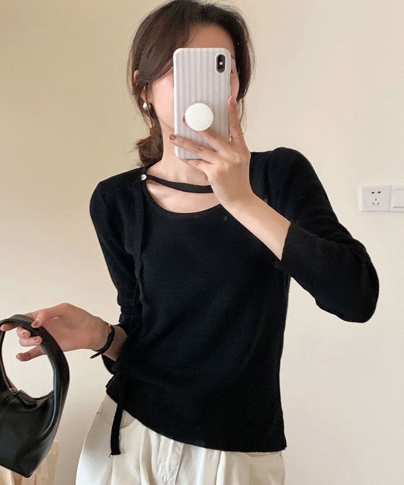 4컬러 하몽 스트랩 긴팔 니트