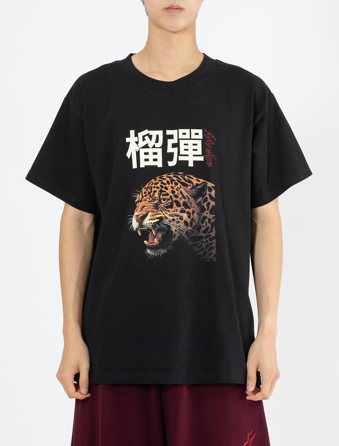 루단 유니섹스 레오파드 그래픽 티셔츠 블랙 레오파드