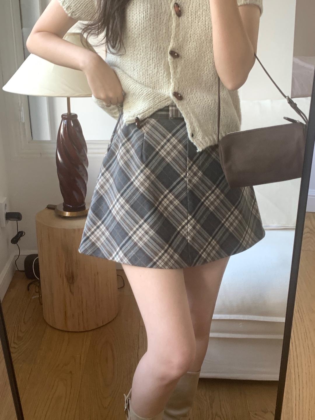 코넬 체크 미니 스커트