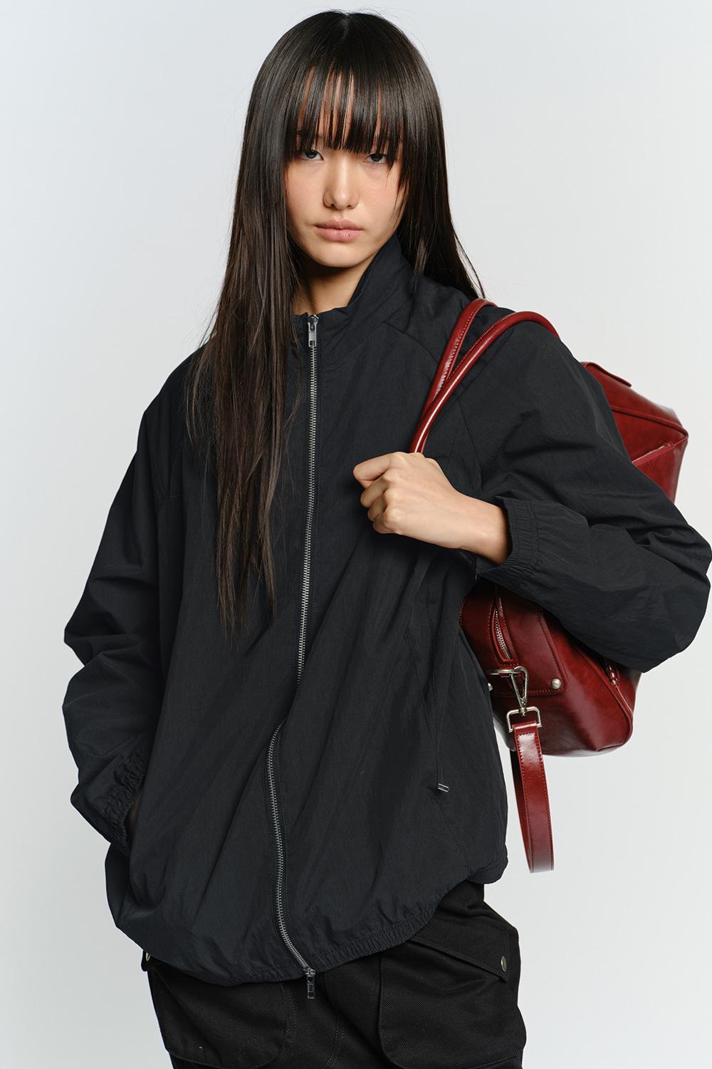 HIGH NECK OVER FIT WIND JUMPER, BLACK