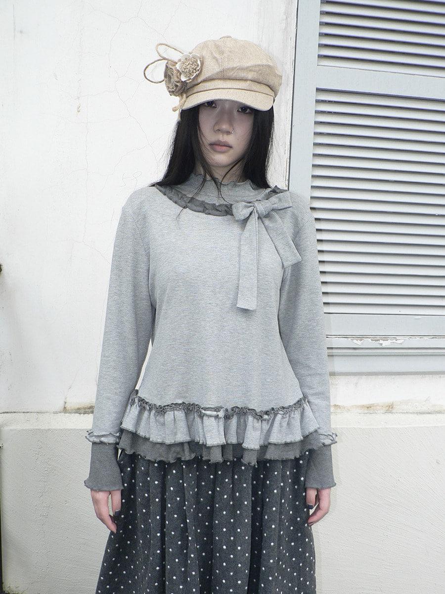 ang:project Ribbon color block ruffle long sleeve