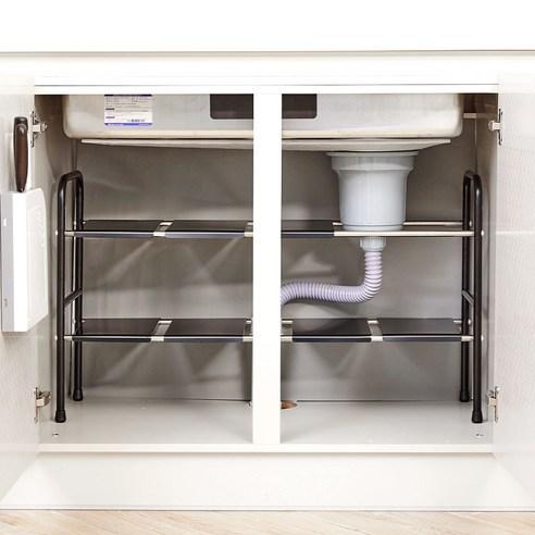 감탄공간 더튼튼 길이 높이 조절 다용도 주방 하부 선반_2단 (선반 6개 포함), 단품, 1개