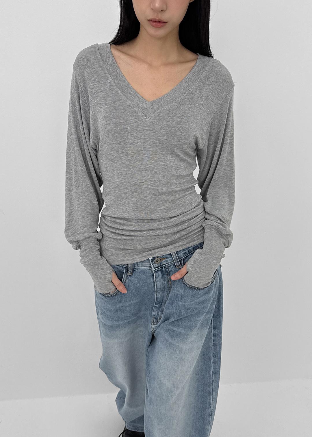 셸로 브이넥 워머 버튼 긴팔티