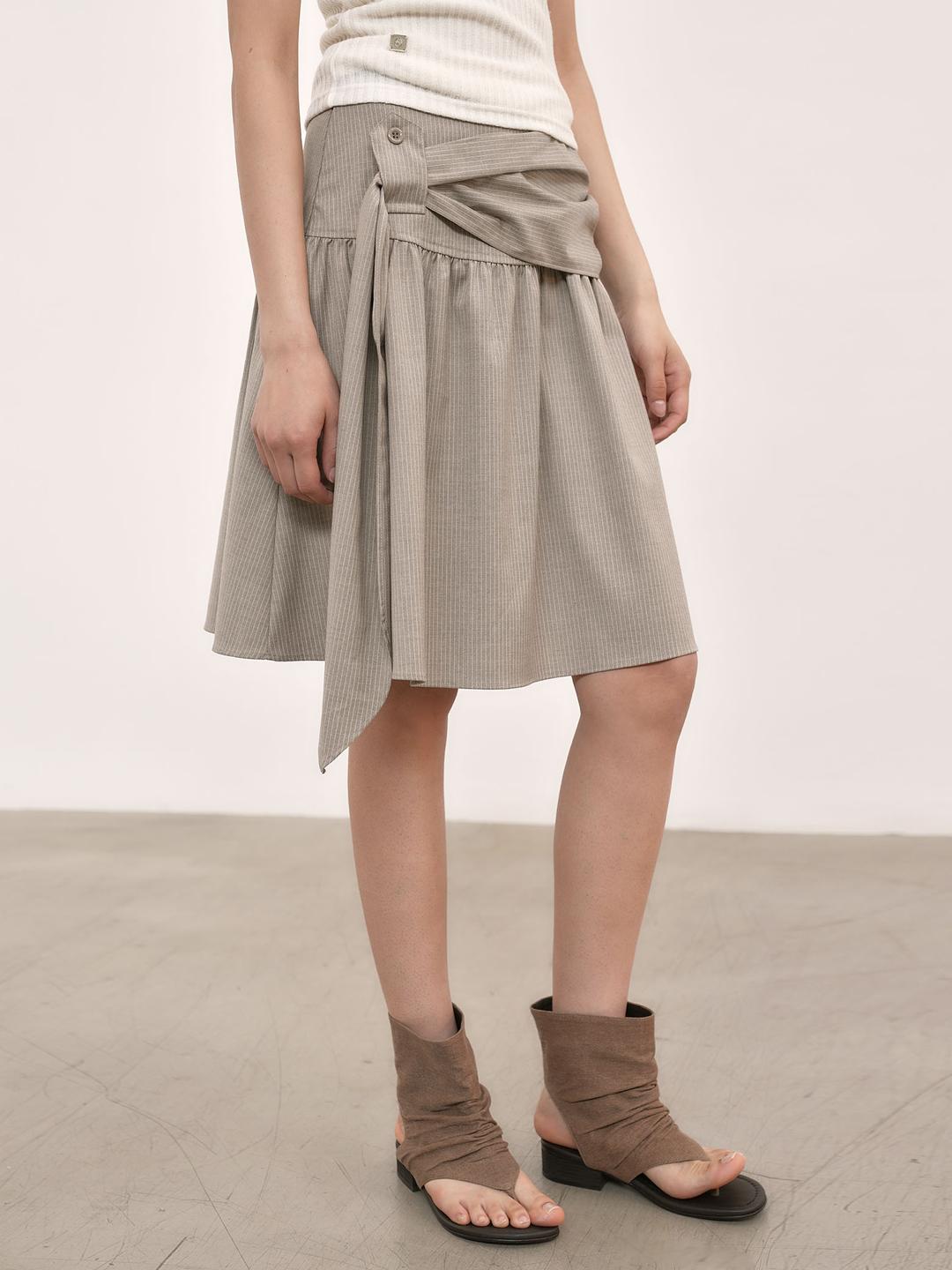 STRIPE MIDI SKIRT [ BEIGE ]
