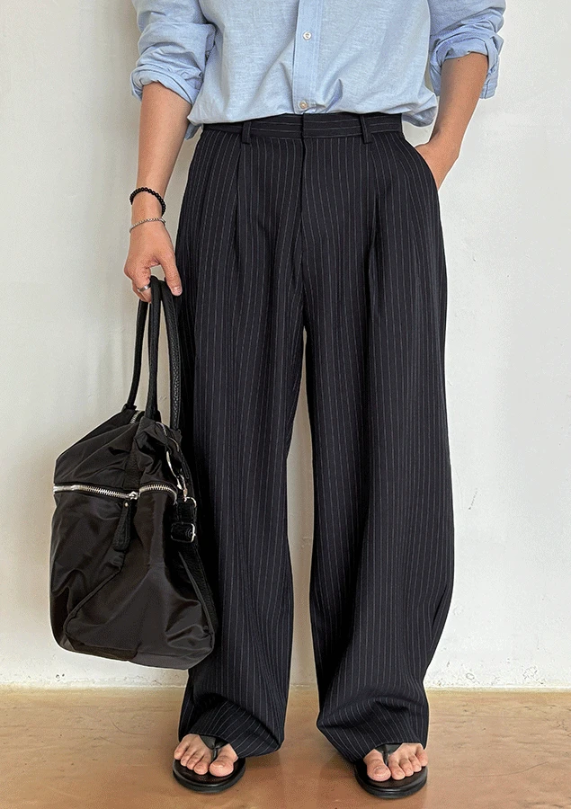 [당일발송]엘런 스트라이프 와이드 슬랙스