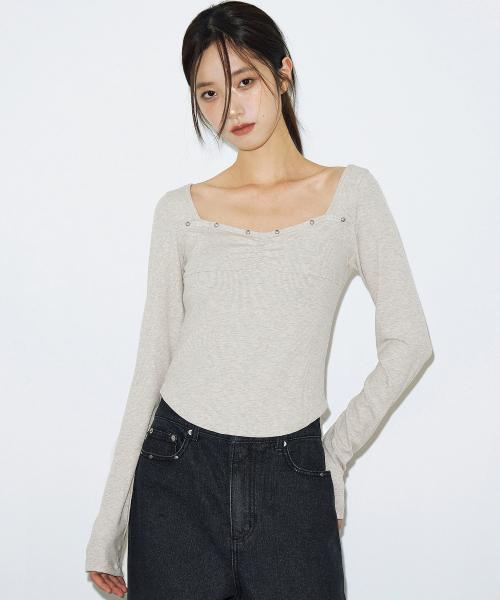 리브드 셔링 스터드 롱 슬리브 [오트밀]
