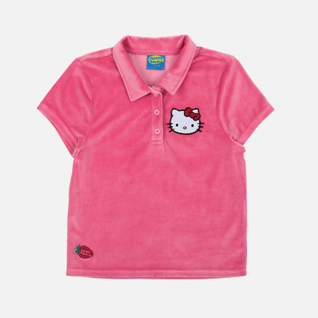 Hello Kitty x Dumbgood Velour Cropped Polo (50th Anniv.) - Multi / XS