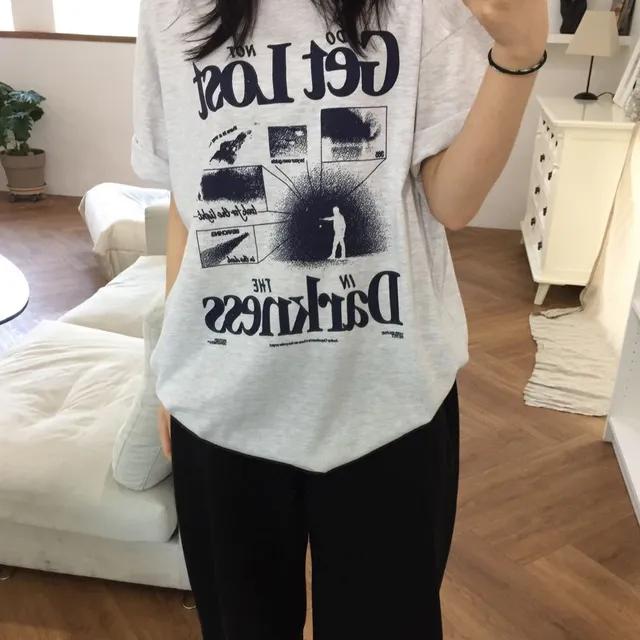 캐주얼 힙 레터링 나염 로스트 왕 오버핏 다크니스 반팔티