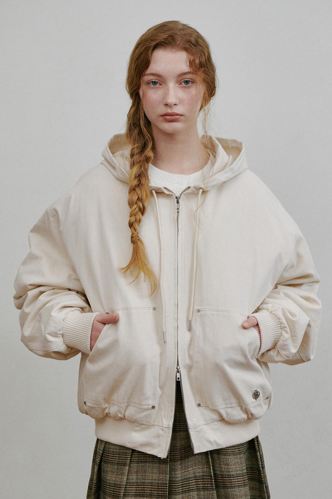 two-way overfit hood zip-up OATMEAL