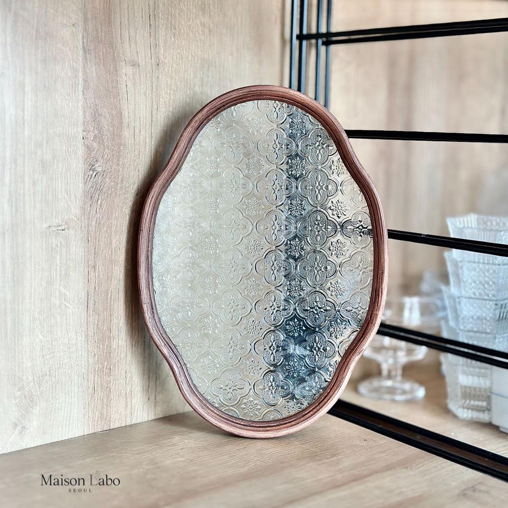 플라워 쉐입 빈티지 우드 글라스 티 트레이 1P / 미니 디저트 쟁반