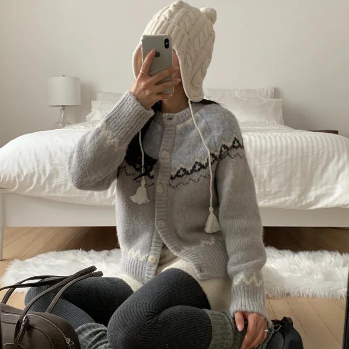 [라세지스지혜PICK] alpaca nordic knit cardigan-light gray