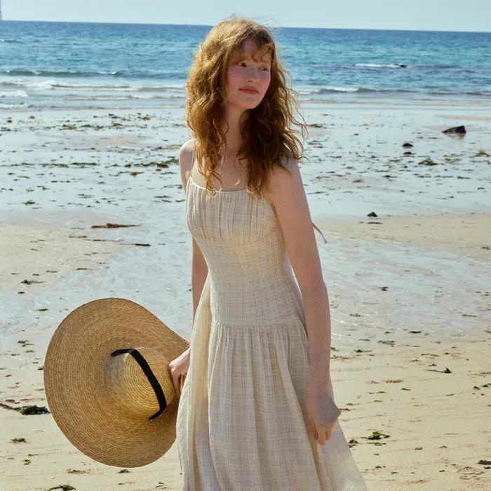 아폴로베이 셔링 슬리브리스 롱 원피스 (Ivory)