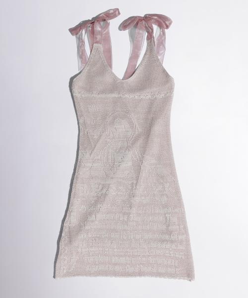 스컬프터(SCULPTOR)  Silhouette Crochet Mini Dress Metallic Pink - 사이즈 & 후기 | 무신사