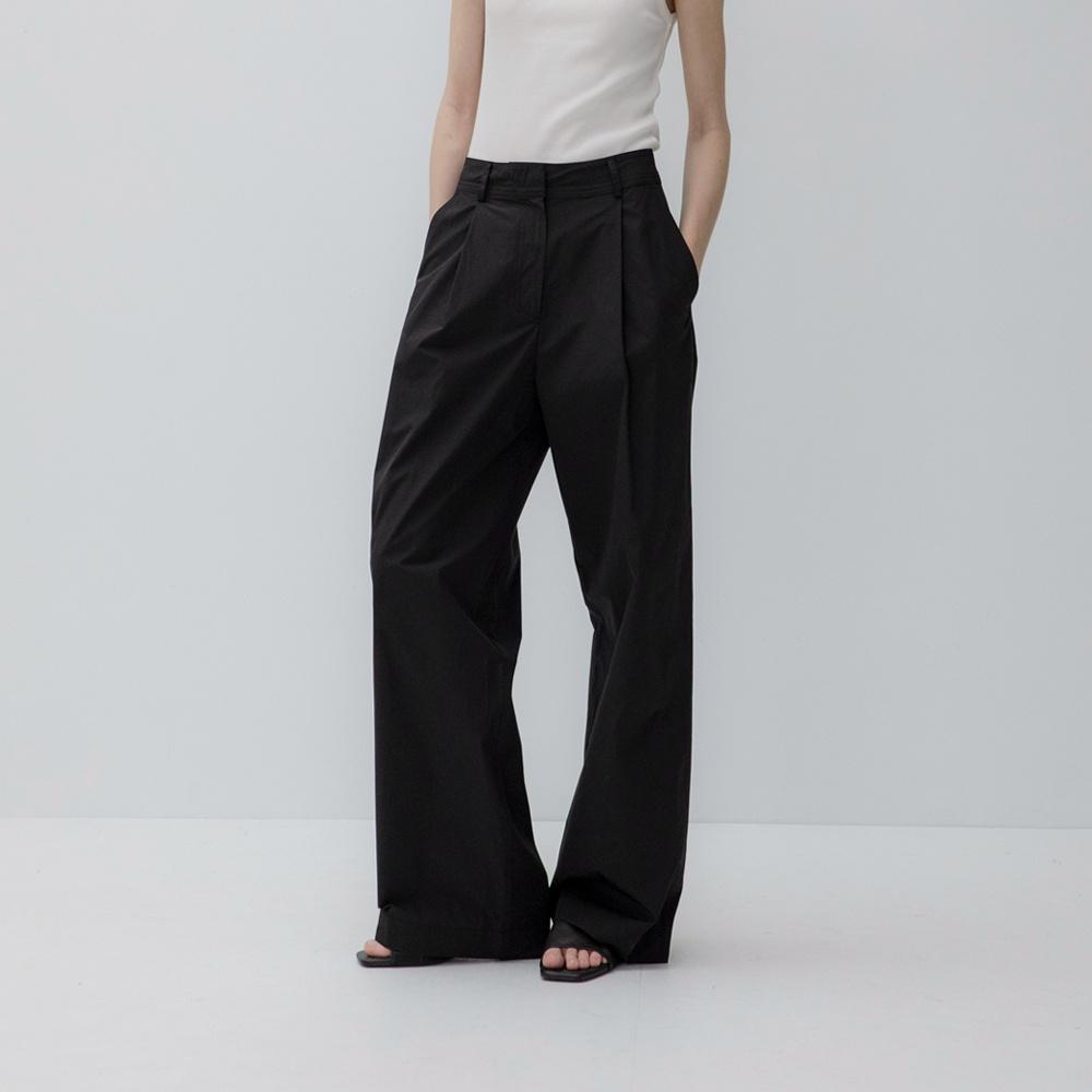 Poplin wide pants (black)