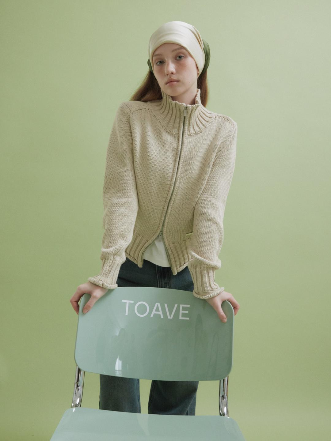 Single Yarn Cotton Knit zip-up (Cream Beige)
