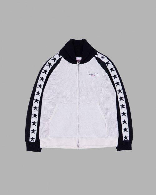 SKY / LOVE JACQUARD COLLAR KNIT ZIP UP (BLACK)