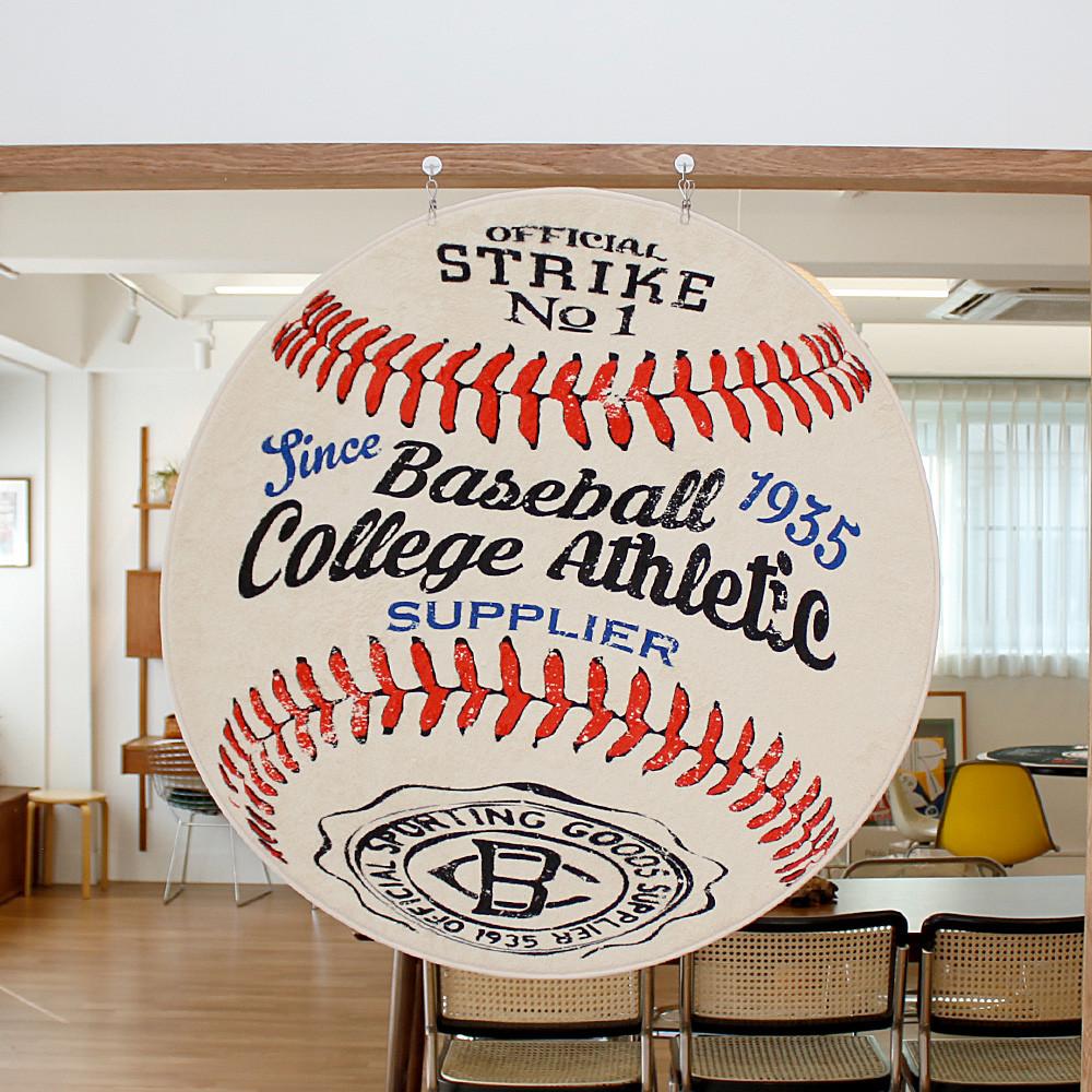 100(cm) 리에르 스튜디오 야구공 원형 디자인 현관 주방 침실 거실 서재 레트로 극세사 발매트 러그