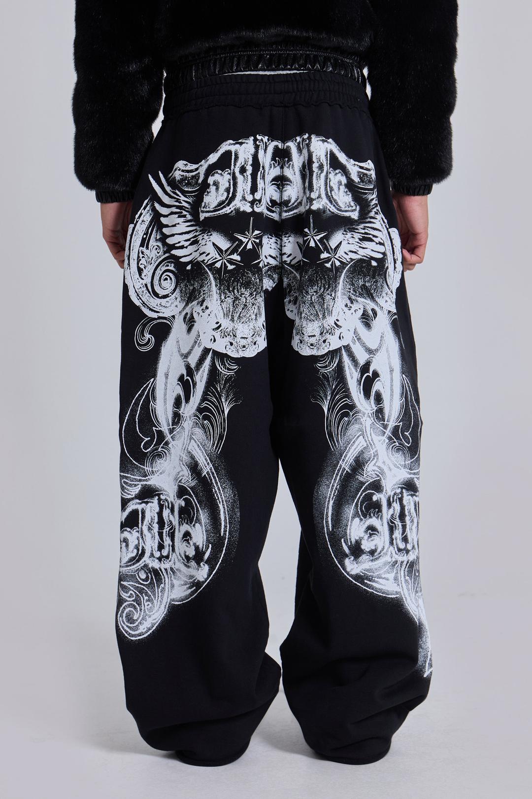 Black Gothic Print Baggy Monster Joggers - XXS / Black