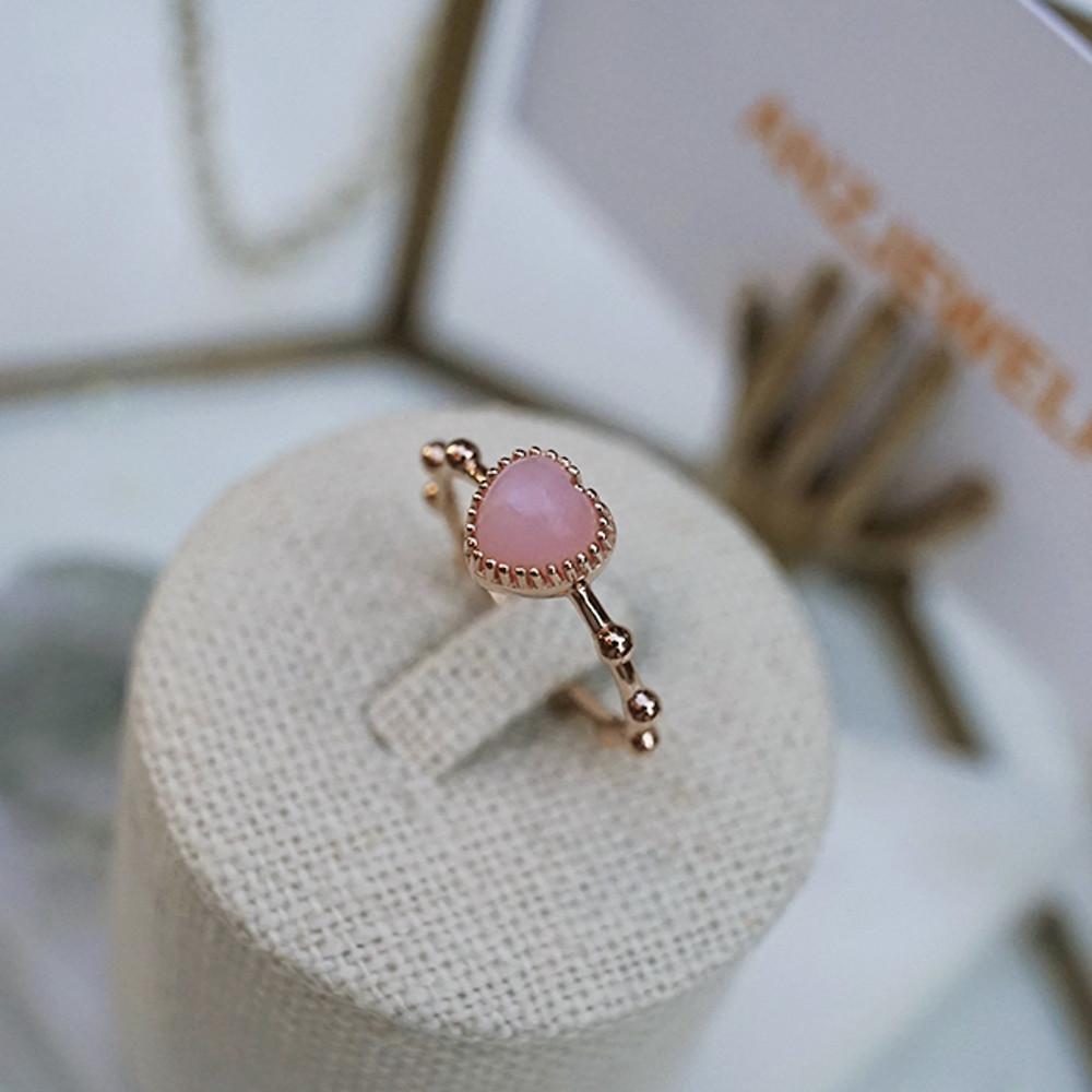 14k 미니 핑크 오팔 하트 묵주 반지