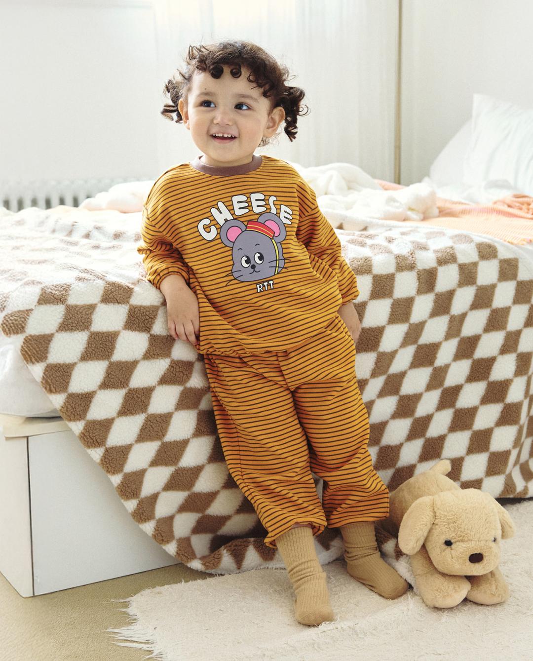 양기모 스트라이프 아방 실내복 치즈 오렌지