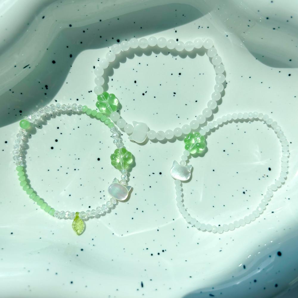 행운 고양이 클로버 비즈팔찌