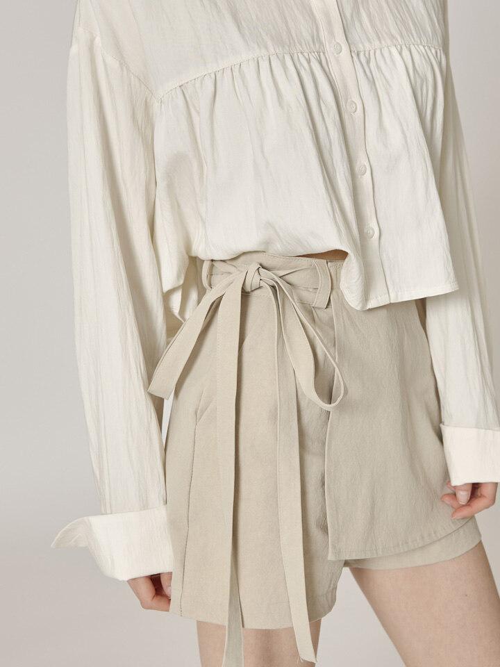 two-way wrap belt shorts - beige