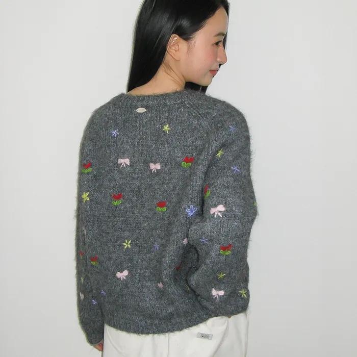 PETIT EMBROIDERY KNIT CARDIGAN GREY