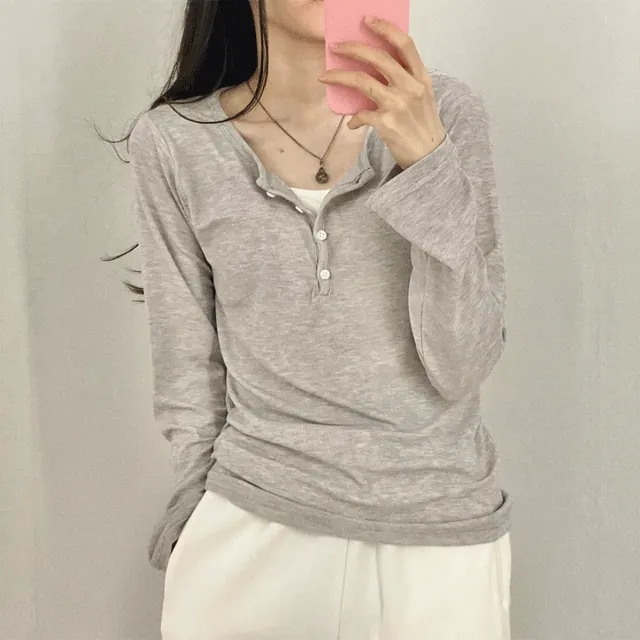 슬릿 단추 긴팔티 (4 color)