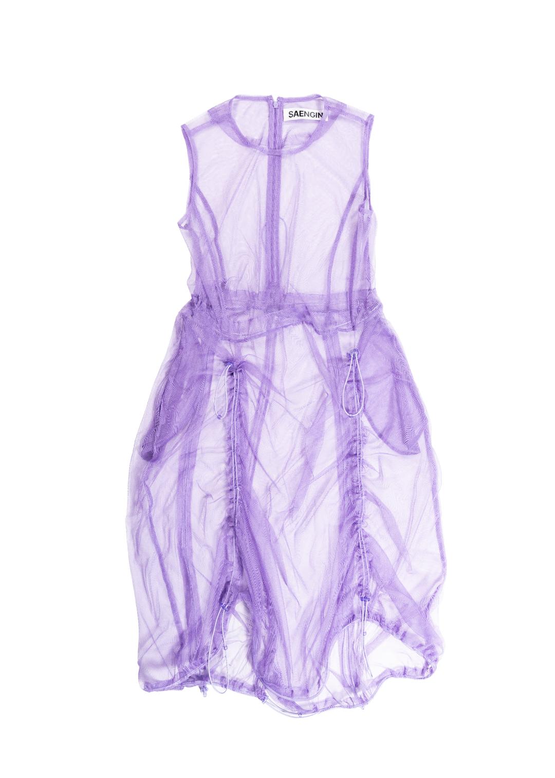 TULLE SHIRRING STOPPER DRESS - VIOLET