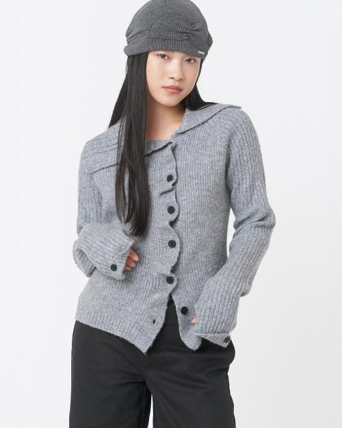 Diagonal button ribbed knit LIGHT GREY