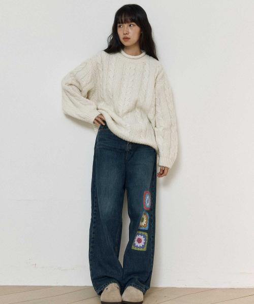 로씨로씨(ROCCI ROCCI)  로씨로씨 X 그래피커스 Crochet Jeans [MIDDLE BLUE] - 사이즈 & 후기 | 무신사