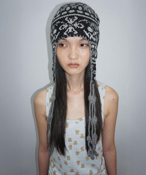 Sequin Nordic Earflap Beanie Black