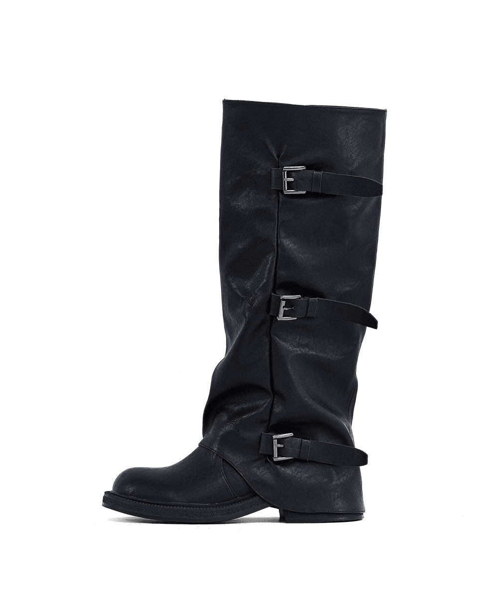 바르크 소가죽 폴딩 버클 롱 부츠