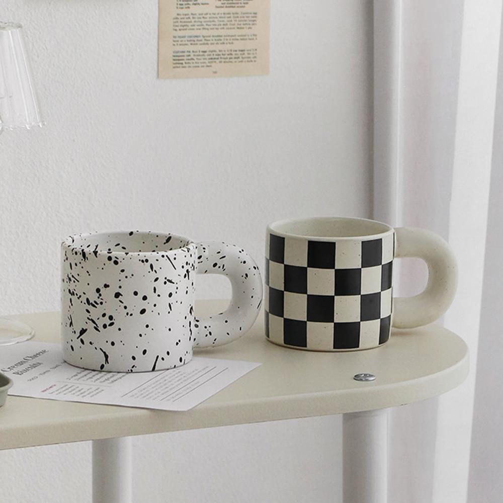 빈티지 뭉툭 핸들 머그컵 300ml 처케보드 커피 머그잔 홈 카페