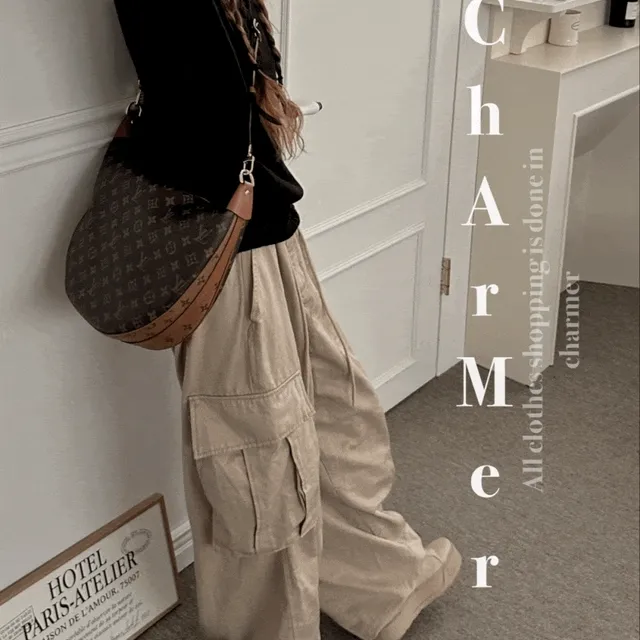 [유튜버추천템!]볼리 스트링 카고 포켓 와이드 롱 팬츠