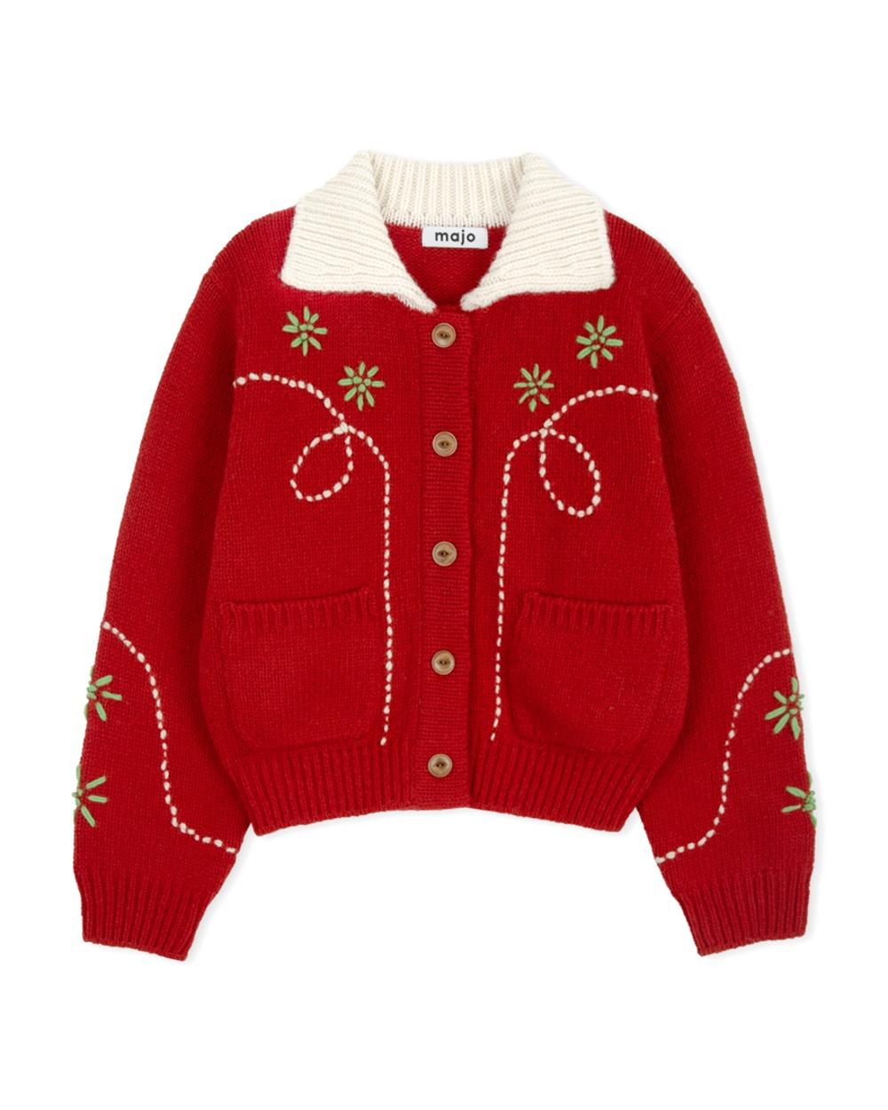 Wendy Hand Embroidery Cardigan [Tomato Red]