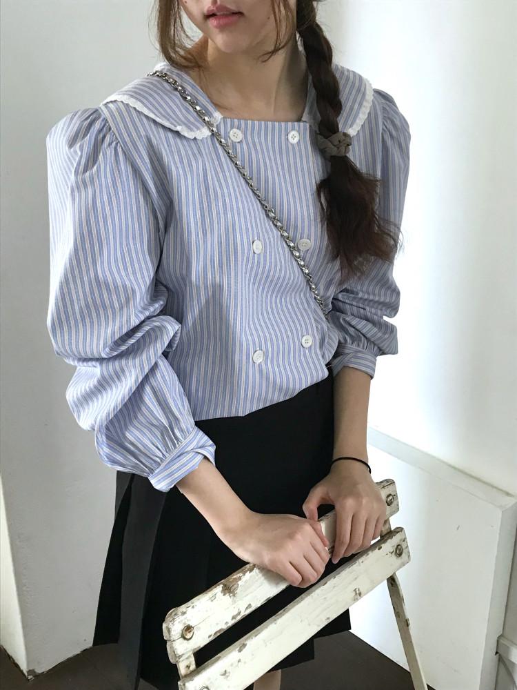 세일러 더블 버튼 퍼프 블라우스 2color