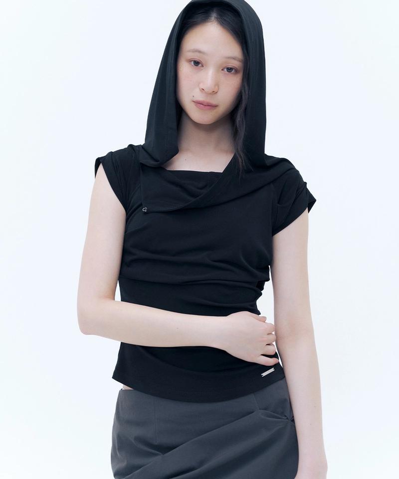 MISEKI SEOUL - Draped mod hoodie top BLACK