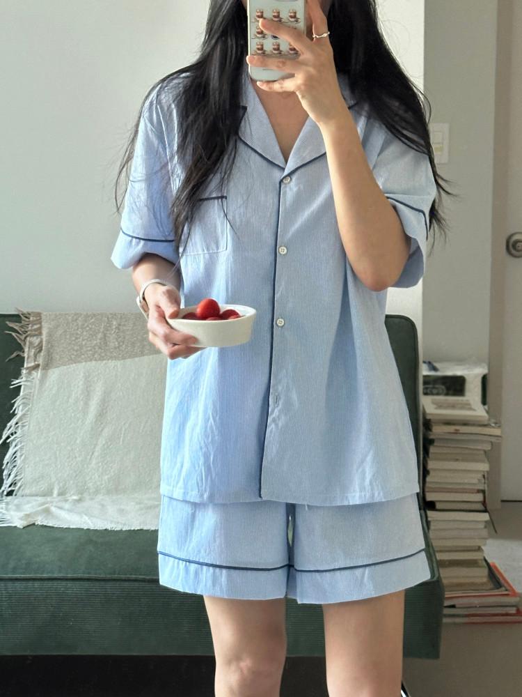 (반팔) 그릭 여름 커플잠옷 면 여자 실내복 신혼 학생 홈웨어 집들이선물